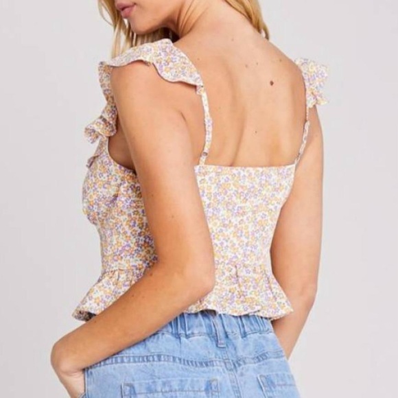 Blue Blush Ruffle Floral Crop Top - Picture 3 of 8